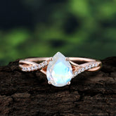 Pear Cut Natural Moonstone Proposal Engagement Ring For Women